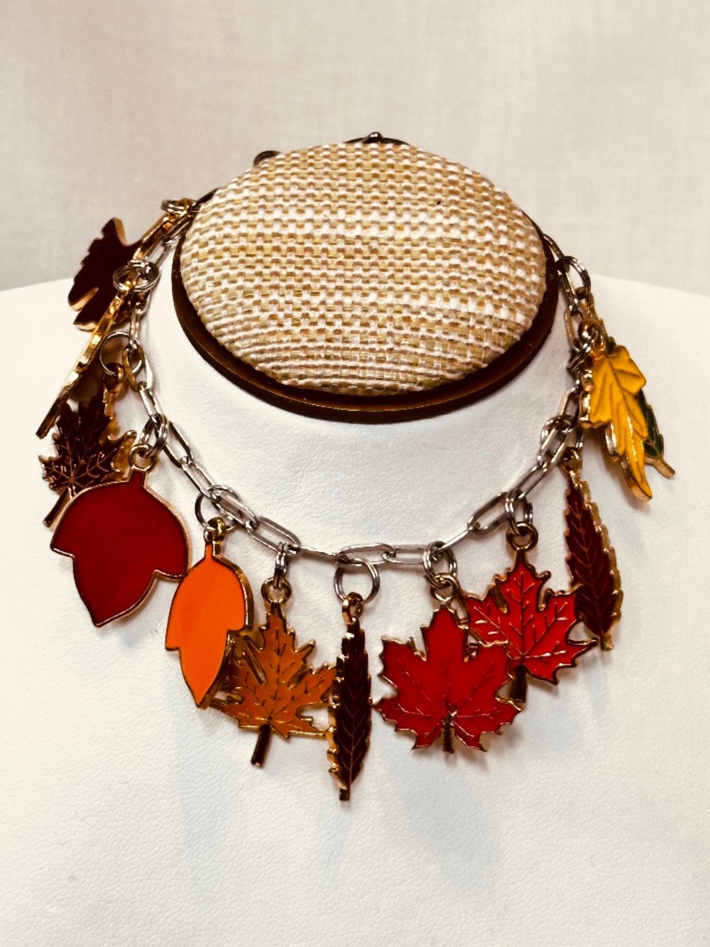 Handmade Autumn Leaf Charm Bracelet Anklet Stainless Steel Fall Thanksgiving